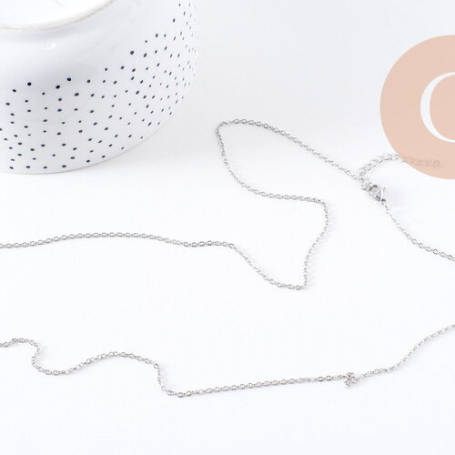 Chaine complète platine forçat,chaine acier, chaine acier argent,chaine collier, chaine argentée,1.6mm,70cm, x1 (g4782)