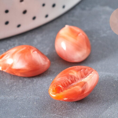 Pendentif coquillage plastique orange marbré 19mm, x10 (g1232)