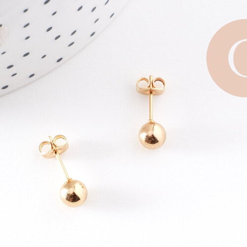 Puces d'oreilles avec boules en acier 304 inoxydable 17x6mm, tige 0.8mm, x2 (g4919)