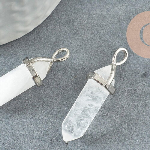 Pendentif pointe support argenté pointe cristal transparent 40mm, pierre de synthèse, pendentif pierre, x1 g2539