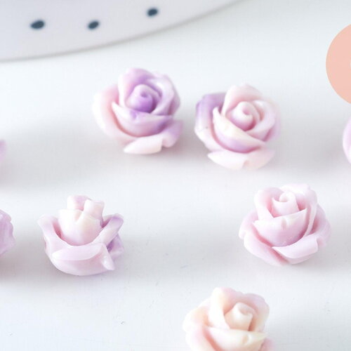 Perle fleur de rose résine violette 10x8mm, création bijou doré fleur, bijou romantique, x10 (g6330)