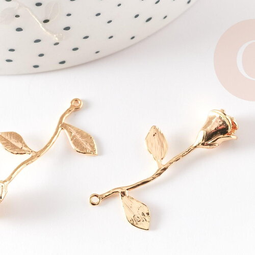 Pendentif fleur rose doré 18k, pendentif bijou laiton,fleur laiton bijoux,37mm, x1 g6429