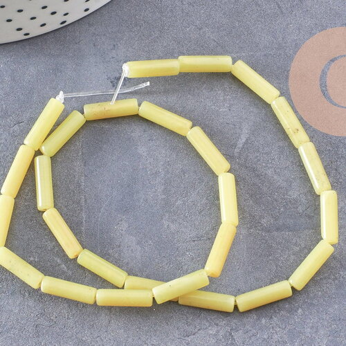 Perles tube jade naturel jaune, perle pierre naturel,13mm, 30 perles, fil de 40cm, x1 (g4161)