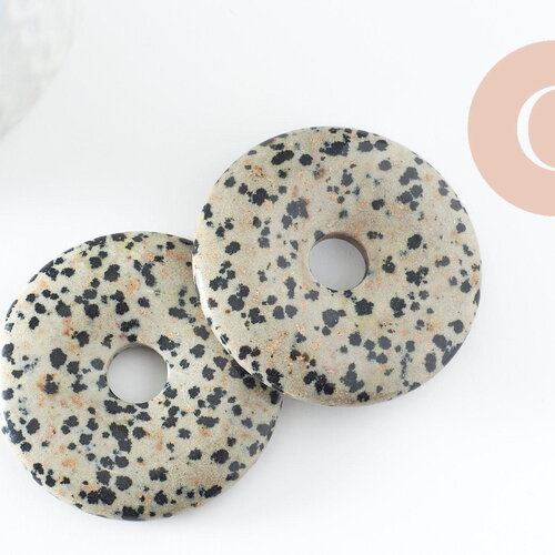 Pendentif donut jaspe dalmatien,pendentif jaspe, jadpe dalmatien naturel, pendentif pierre cercle,40mm, x1 g2464
