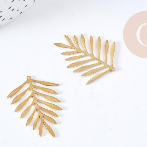 Pendentif feuille fougère laiton brut 32mm, fabrication bijoux nature diy, x1 g8967