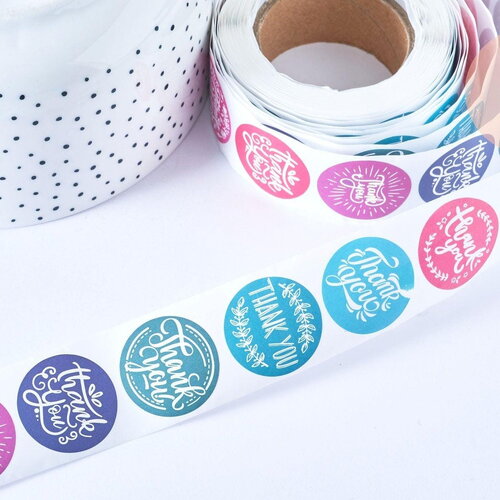 Autocollant merci rose bleu 25mm, x500 (g8424)