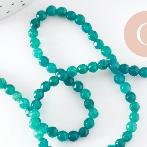 Perles ronde jade teinté vert facettée 4mm, création bijoux pierre naturelle, fil de 36.5cm (g7394)