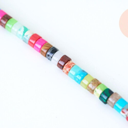 Perle multicolore pierre heishi,perle pierre rondelle pour création bijoux femme,4mm,fil de 155 perles, x1 (g5586)
