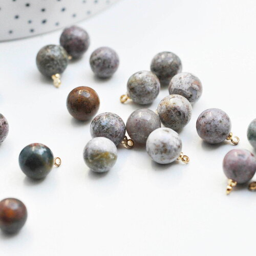 Pendentif goutte rond agateocean, support doré, création bijoux pierre naturelle, pendentif pierre naturelle, 14mm, x1, g4569