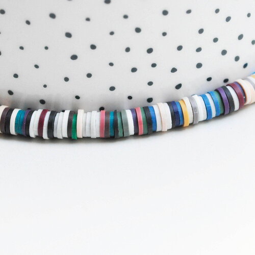 Perles polymère multicolore heishi 6mm, perles plastique, perle heishi,perle disque, fourniture créative,6mm,le fil de 320 perles g4515