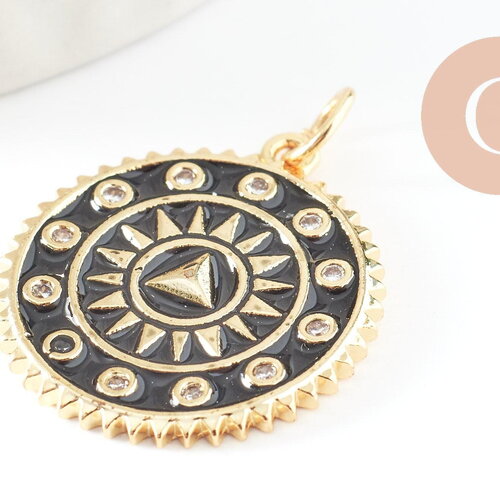 Pendentif rond doré triangle émail résine un pendentif pour femme en métal doré pour la création de bijoux,14mm,x1 ,22.5cm,g3164