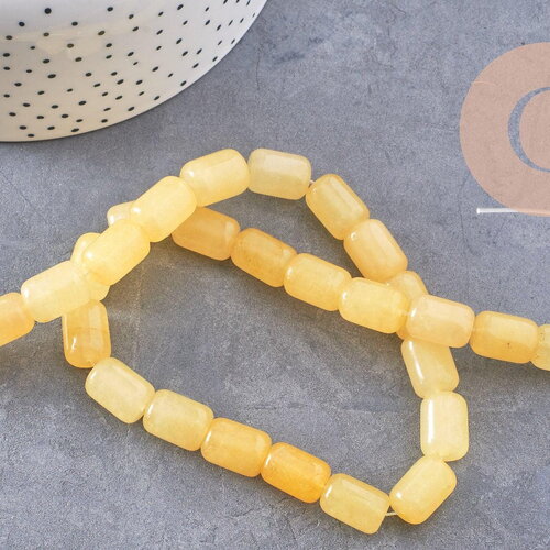 Perles tube verre jaune opaque, perles verres, 13x10mm, fil de 39cm, x1 (g4430)