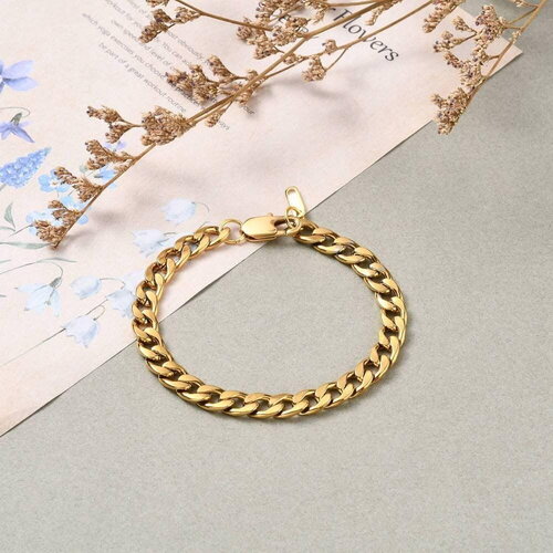 Bracelet grosse maille figaro gourmette acier doré 14k, 20cm, x1 (g4447)