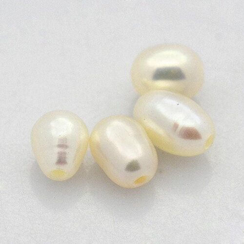 Perle naturelle blanche semi-percée 4mm, perle semi percée, perle de culture, création bijoux, perle eau douce, x1 g1776