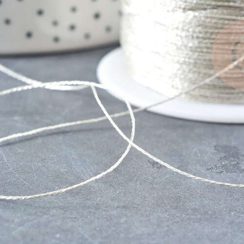 Fil nylon métallisé argent 0.6mm, fabrication bijoux,création broderie, x 5mètres g8490