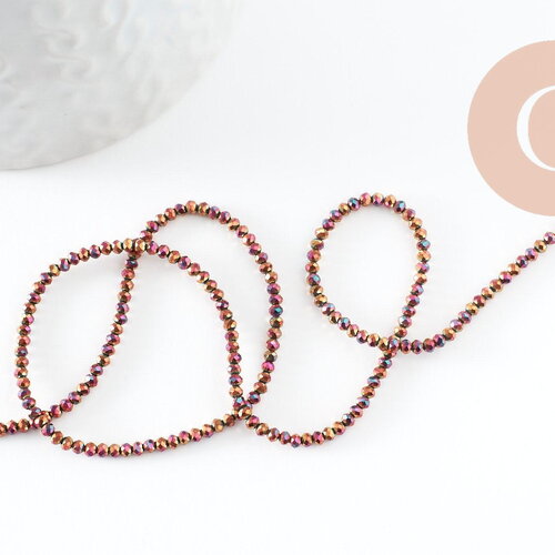 Perle ronde verre facettée multicolore irisée 2mm, fil de 35cm x1 (g7456)
