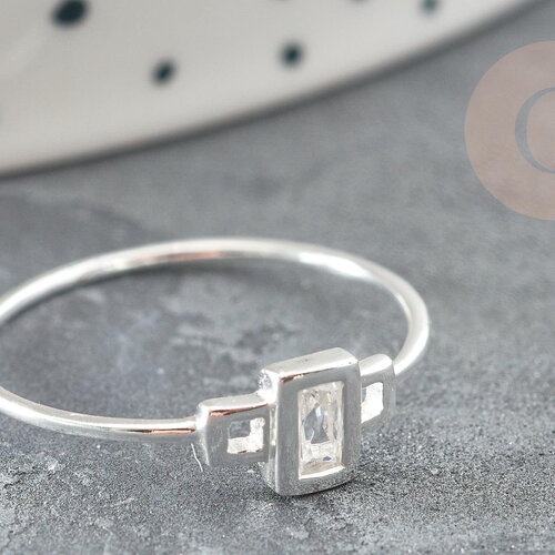Bague fine rectangle cristal argent 925 massif, x1 (g9144)