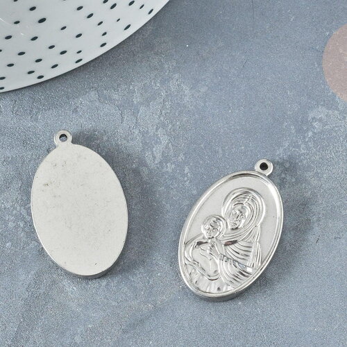Pendentif médaille vierge ovale acier 304 inoxydable platine 34mm, x1 (g8321)