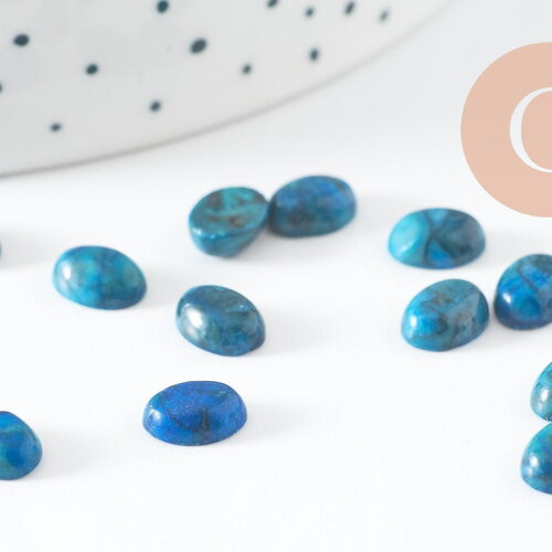 Cabochon ovale jade naturel bleu marbré 8x6mm, création bijoux pierre naturelle, x1 (g10120)