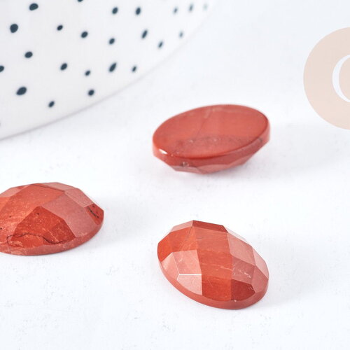 Cabochon ovale jaspe rouge à facettes 18x13mm, x1 (g8602)