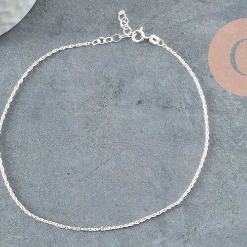 Chaine de cheville maille fantaisie très fine argent 925 massif 24cm, chaine en argent pour création bijoux, x1 g9430