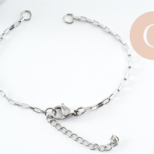 Base de bracelet chaine carré maille vénitienne acier 304 inoxydable platine 2mm-15.5cm, x1 (g9479)