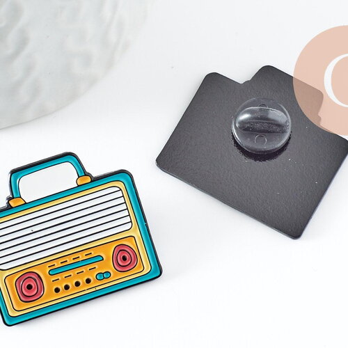Broche pins radio émaillé 30.5mm, idée cadeau evjf anniversaire x1 g9475