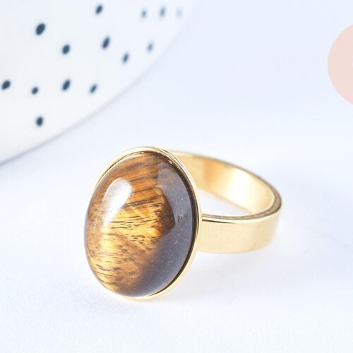 Bague cabochon pierre oeil de tigre doré taille 54, x1 (g6792)