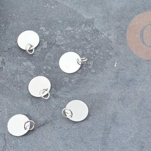 Breloque médaille ronde laiton argenté 12mm, médaillon à graver, x5 g9049