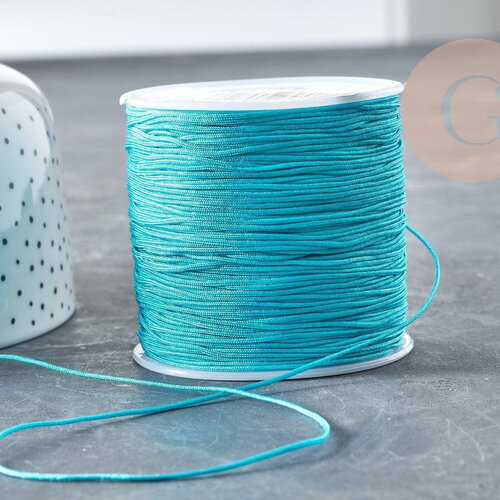 Cordon bleu turquoise tressé polyester 0.8mm, cordon fil de jade pour bijoux, x1 mètre g3796