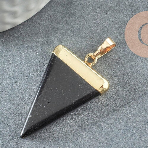 Pendentif triangle agate noire, fournitures créatives, pendentif pierre, support doré,création bijoux, pierre naturelle, 33mm, x1 g1657