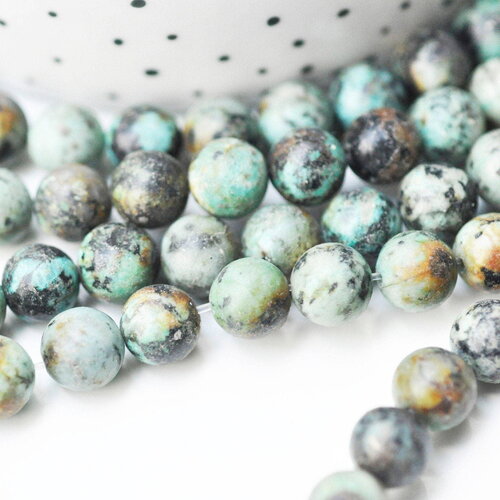 Perle turquoise africaine, perle turquoise, turquoise naturelle, 8mm, fil de 40cm, x1 (g5153)