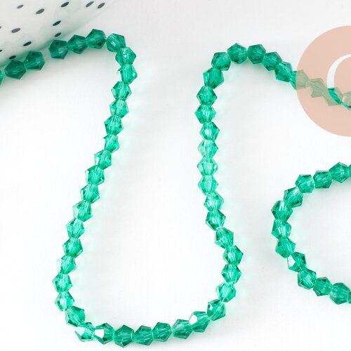 Perles cristal toupies à facette vert transparent, perle cristal vert, , fil de 45cm, 3x3mm, x1 (g0950)