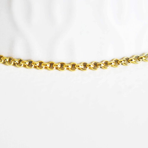 Chaine rollo acier inoxydable 304 doré ip 18k maille rollo 2mm, x1mètre (g2057)