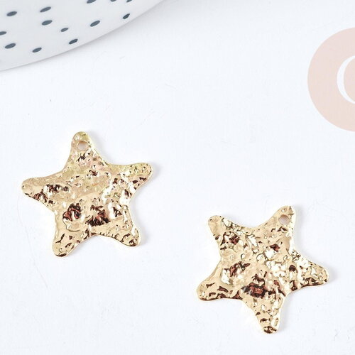 Etoile martelé laiton doré18k 19mm, pendentif étoile texturé, création bijoux doré, x1 g8559