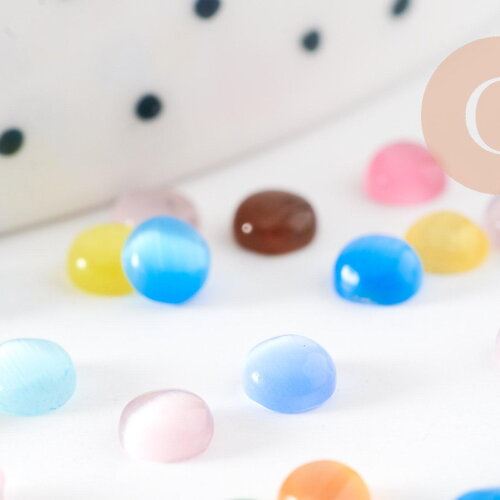 Cabochon verre oeil de chat rond,cabochon multicolore, verre dôme, ,4mm , x20 ou x50 g1546