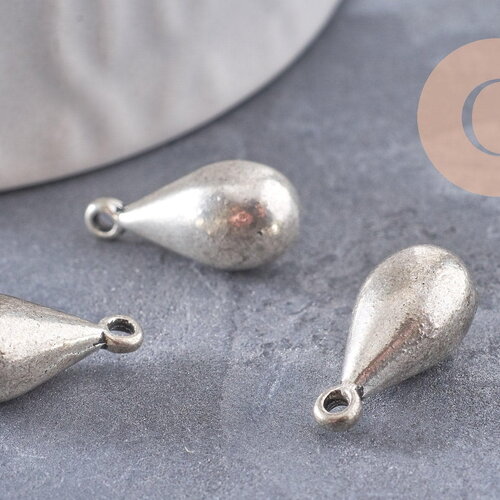 Pendentif goutte argenté, pendentif argenté zamac, breloque argent,goutte argent,17mm, x1 (g1647)