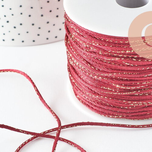 Cordon rouge or, fabrication bijoux,ruban mariage, scrapbooking, largeur 1.8mm, x1 mètre (g8244)