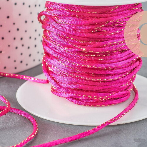 Cordon rose fuchsia or, fabrication bijoux, création bijoux,ruban mariage, scrapbooking, largeur 1.5mm, x1 mètre g3760