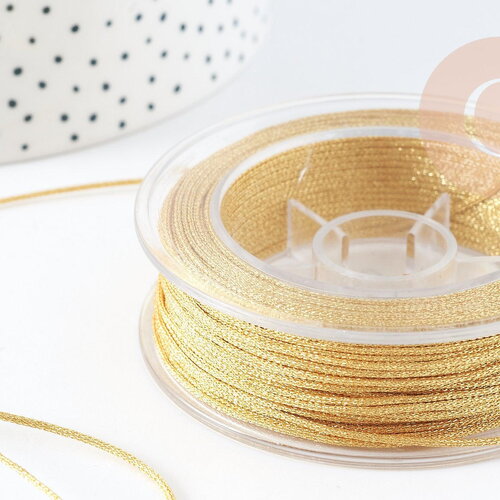 Cordon doré métallisé polyester 1mm, fil pour bijoux noeud coulissant, x1 mètre (g9093)