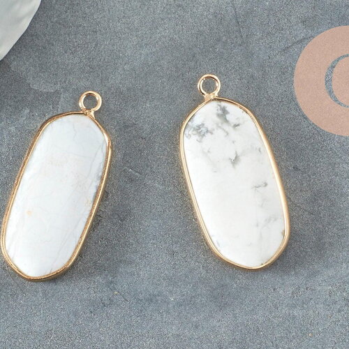 Pendentif hexagone howlite naturel 37mm, création bijou pierre naturelle,bijou pierre, howlite naturelle, x1 g1960