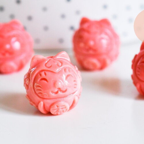 Perles chat résine rose 18.5mm,perle pierre en corail synthétique, x1 (g7085)
