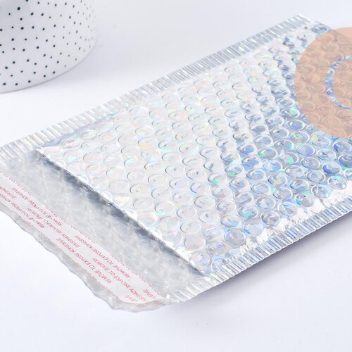 Enveloppes à bulles métallisé argent holographique 24x15cm, x10 (g10062)