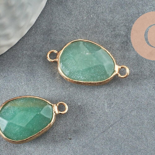 Pendentif connecteur aventurine naturelle laiton doré 27.5mm, x1 (g0828)
