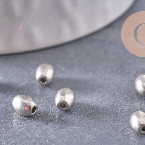 Perles ovales argent intercalaires, fournitures créatives, perles argentées, apprêts argent,5mm, x10 (g0880)