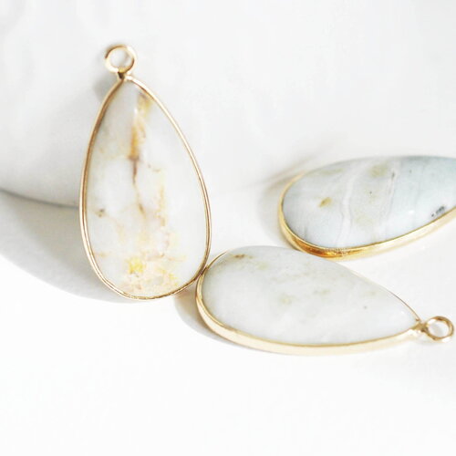 Pendentif goutte amazonite naturelle laiton doré 33mm, pendentif création bijoux pierre naturelle, x1 g1471