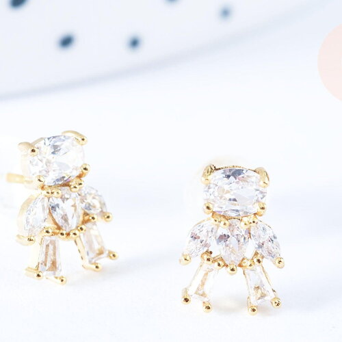 Clous d'oreille ourson en laiton zircons blanc avec poussoirs d'oreilles, idées cadeaux femmes fille la paire, g7913