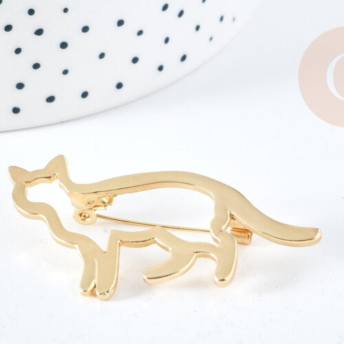 Broche chat zamac doré 54mm, x1 (g8850)