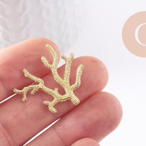 Pendentif connecteur corail laiton brut 25.5mm, pendentif corail pour fabrication bijoux fantaisie, x1 (g7151)