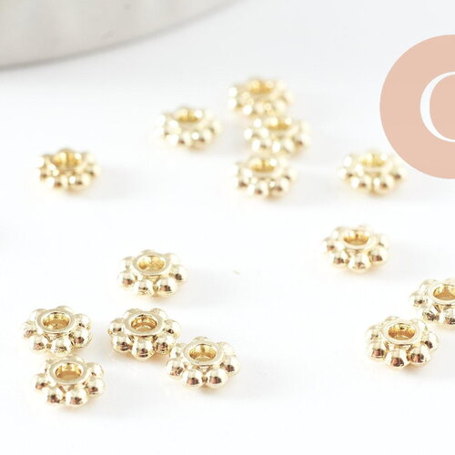 Perles intercalaires rondelles fleurs zamac doré 5mm, x20 (g0960)